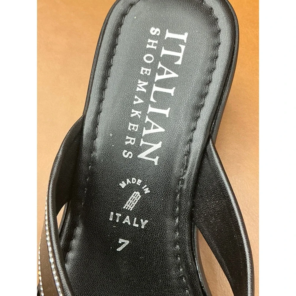 Italian Shoemakers Dorya Wedge Sandals Womens 7 Black Rhinestone Trim